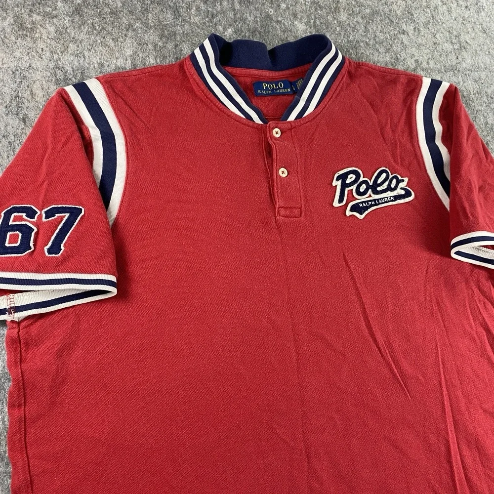 Vintage Polo Ralph Lauren Script Logo Shirt‎ Men's Large Red Short Sleeve #67